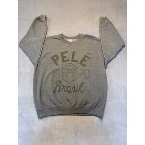 Pele Brazil Soccer Sweatshirt Mens Large Gray Crewneck